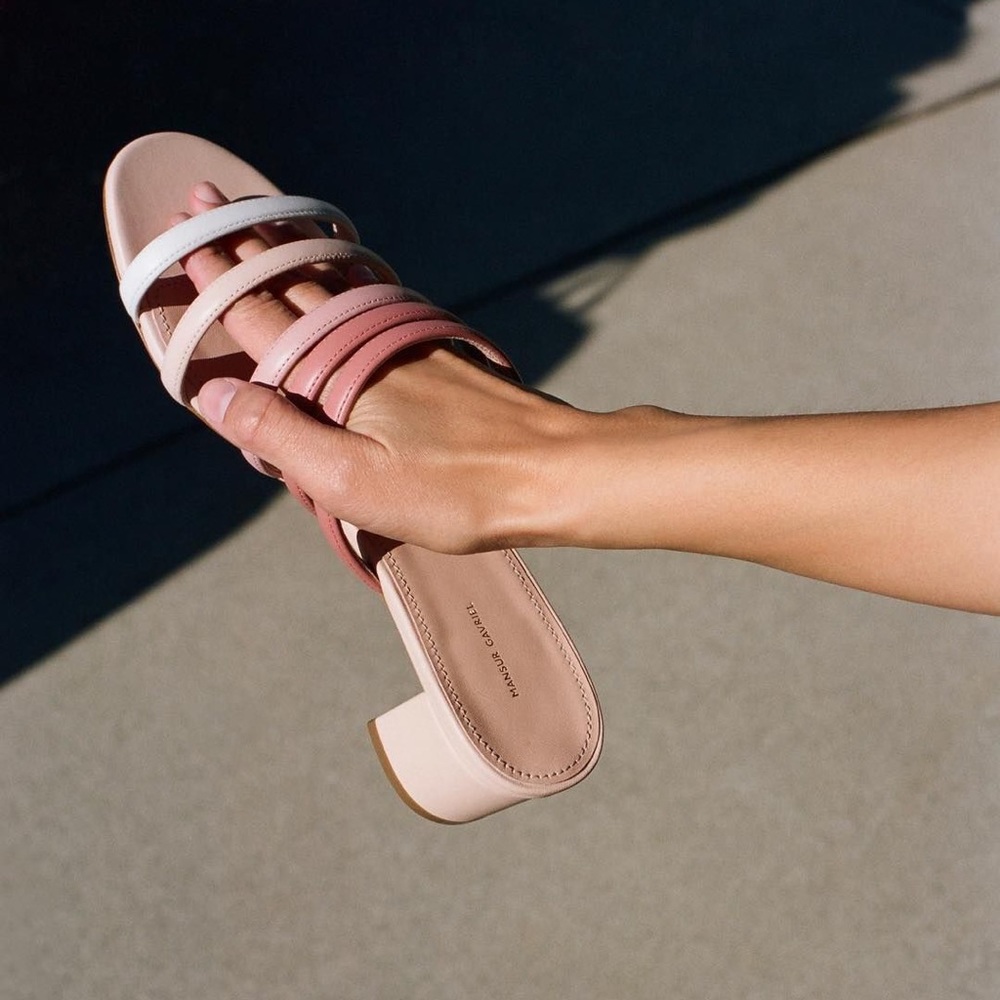 Mansur Gavriel Lamb Multi Strap Sandals in Pink
